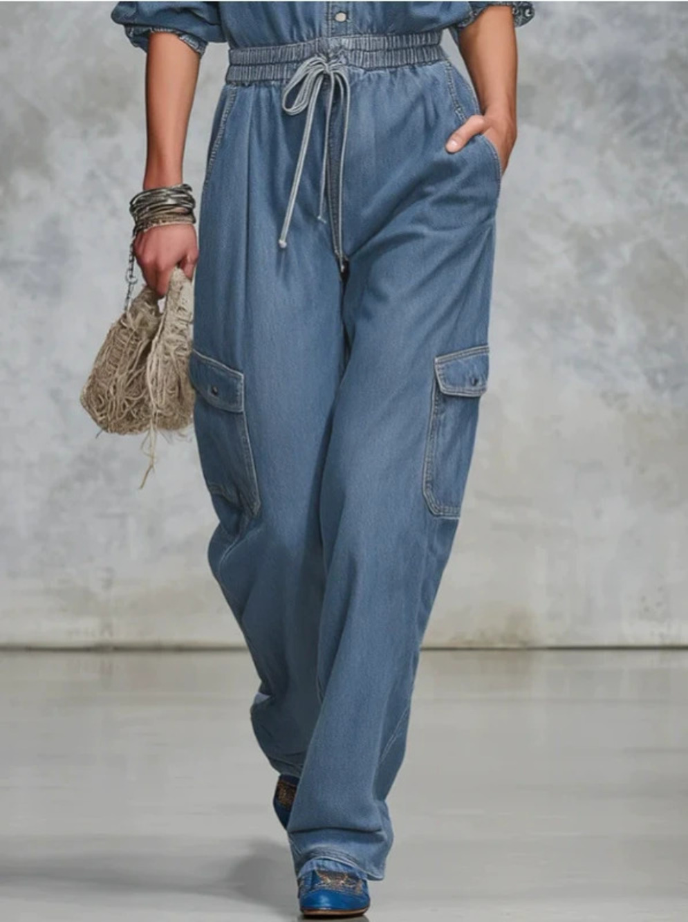 H&M Western Retro Casual Denim Jumpsuit With Collar